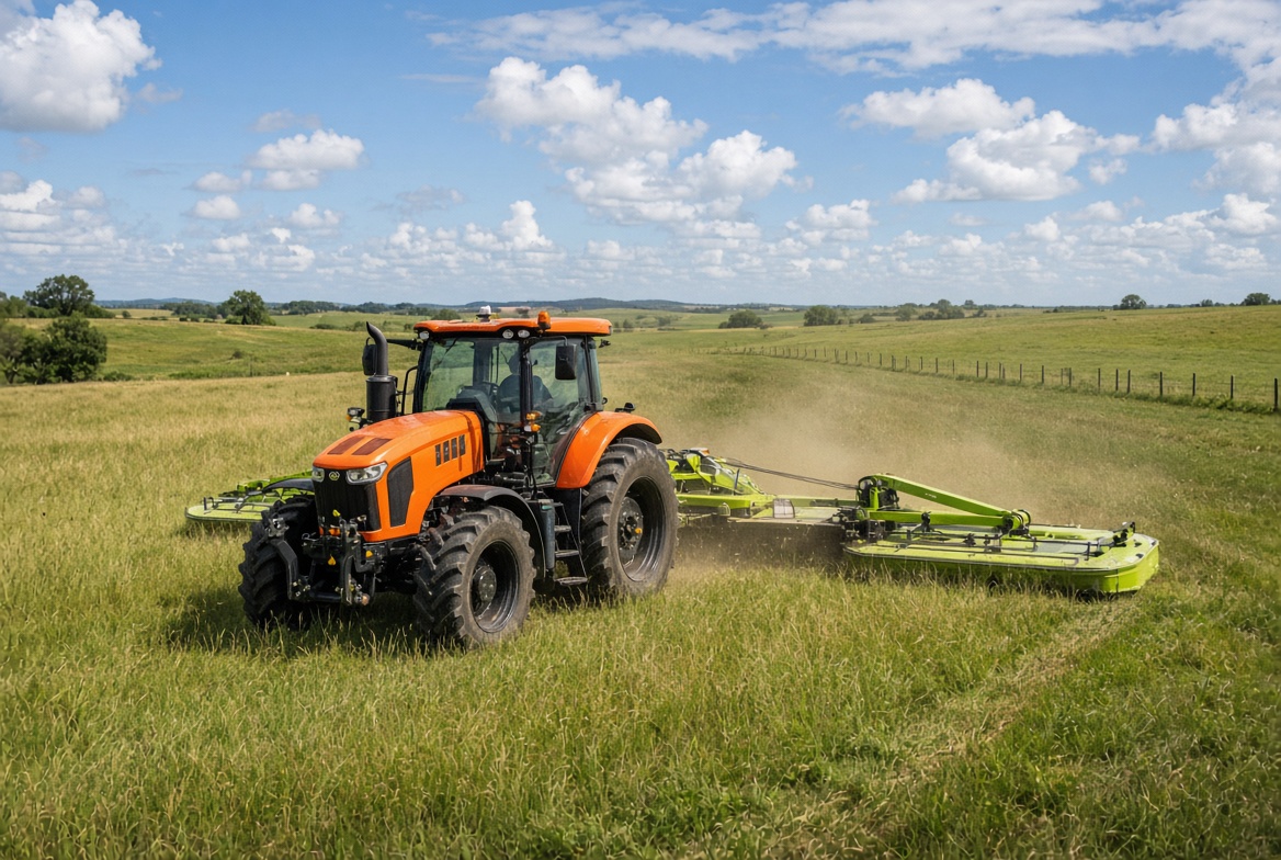 Tractor mowing acres