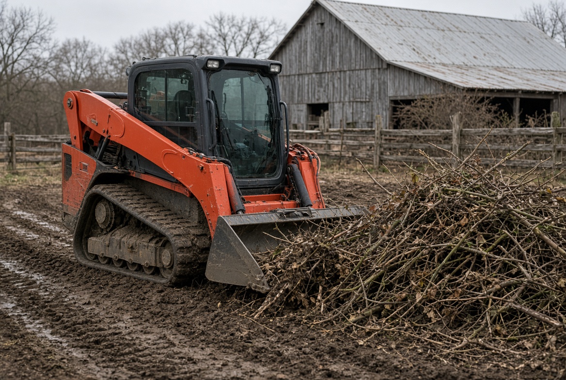Brush pile at a barn