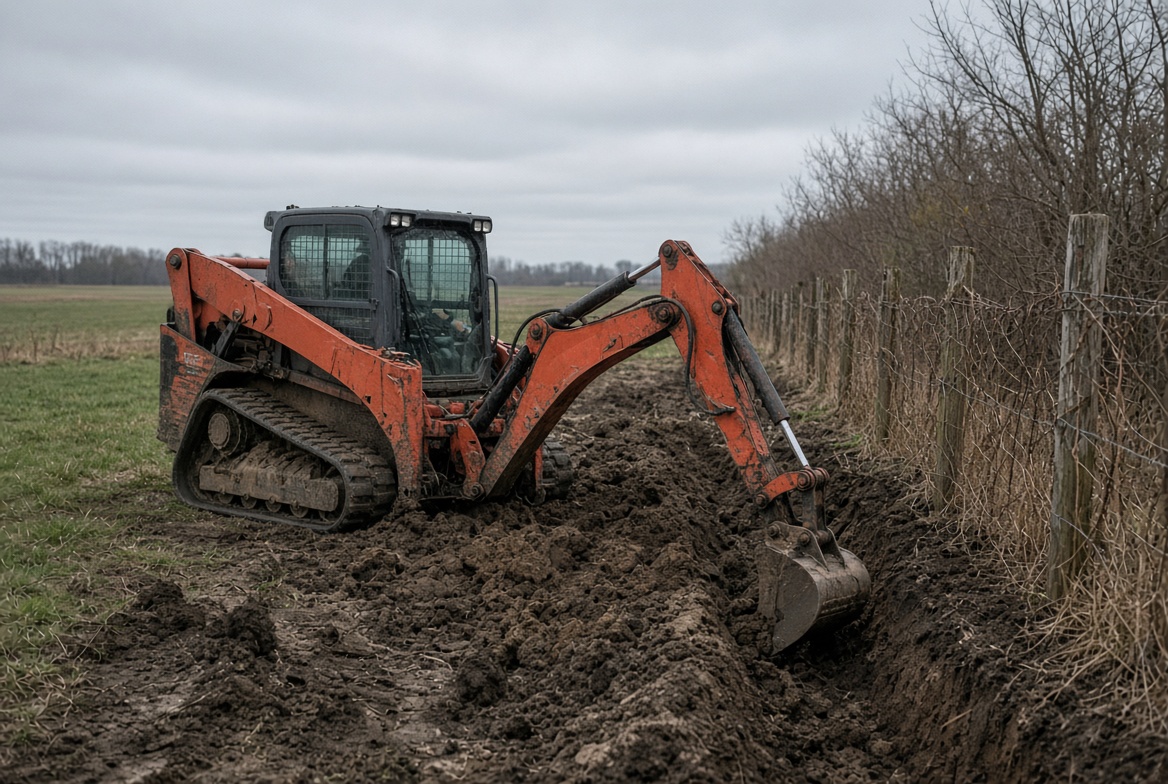 Backhoe trenching